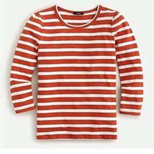 J Crew Three-quarter Puff-sleeve Top 100% Cotton Stripe Rust Ivory size Large
